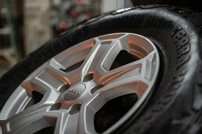 Alloy wheel and tyre close up, ready for a puncture check